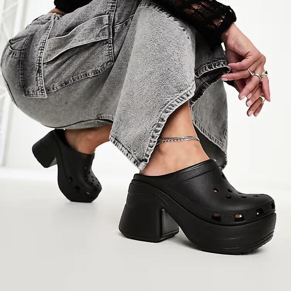 Crocs Siren Platform Clog Black with Pink Bow Jibbitz Size 9 - Picture 1 of 11